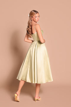 Midi Olive Green Satin Wedding Guest Dress with Pocket Olive Green / Medium Midi Olive Green Satin Wedding Guest Dress with Pocket Olive Green / Medium