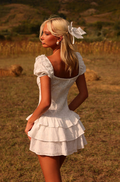 white graduation dress pretty little thing Ivory White Eyelet Ruffled Mini Graduation Dress Ivory White / Large main image 0