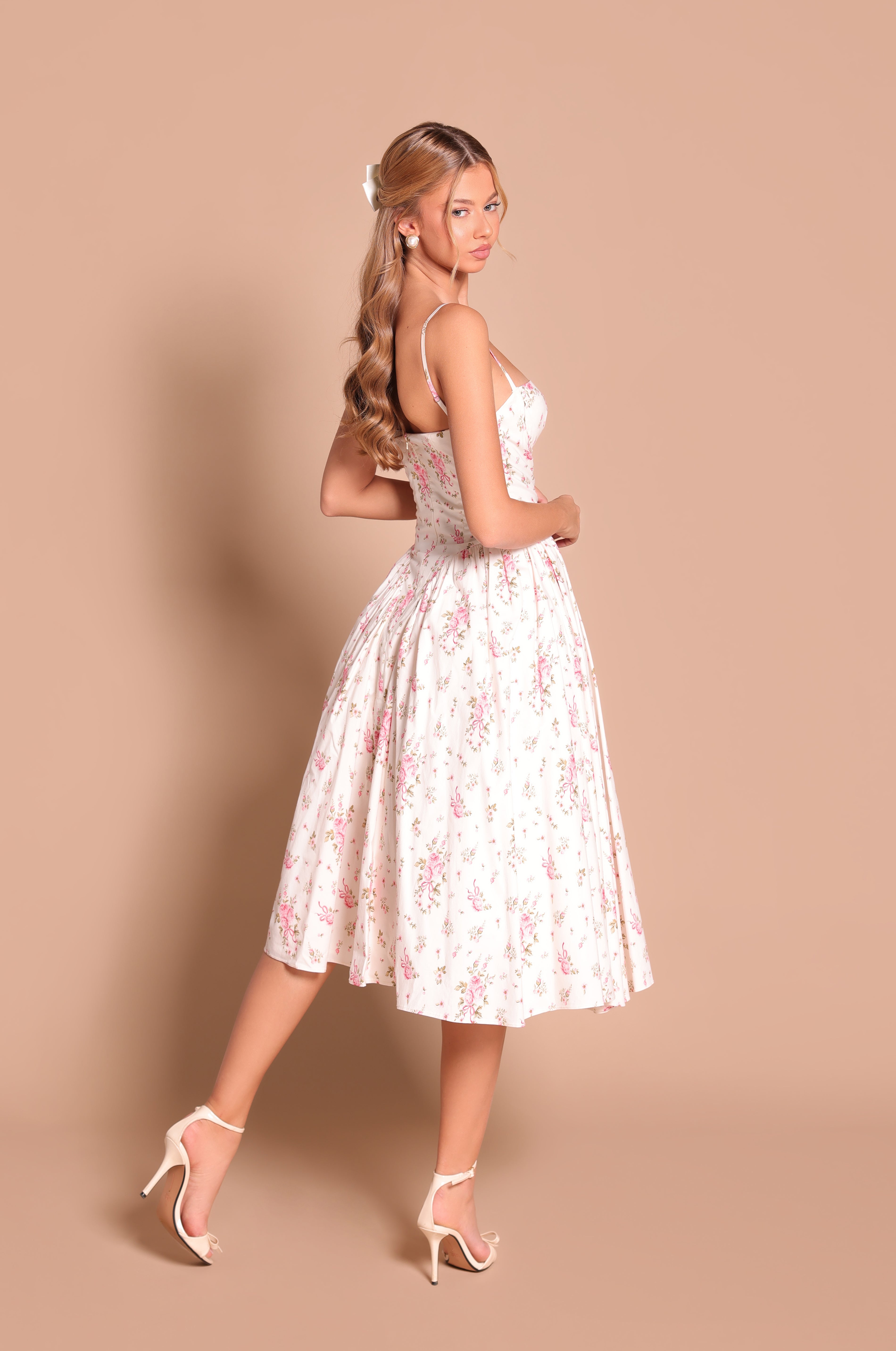 strapless open back dress Dusty Pink Floral Bustier Maxi Dress - Romantic Dresses