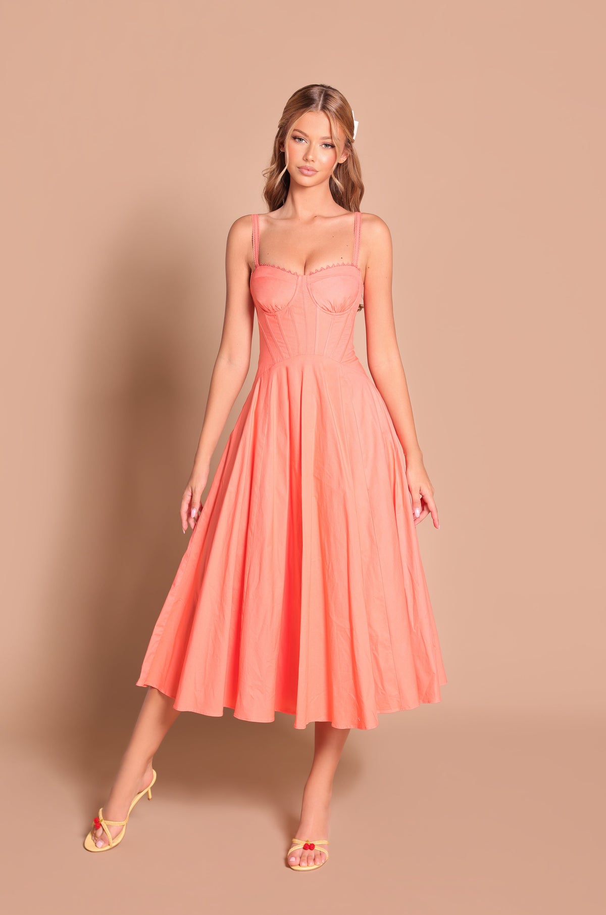 papaya formal dresses Casual Midi Summer Dress with Lace-Up Back Solid Papaya Punch / Medium YGroup_KA5C18P8C