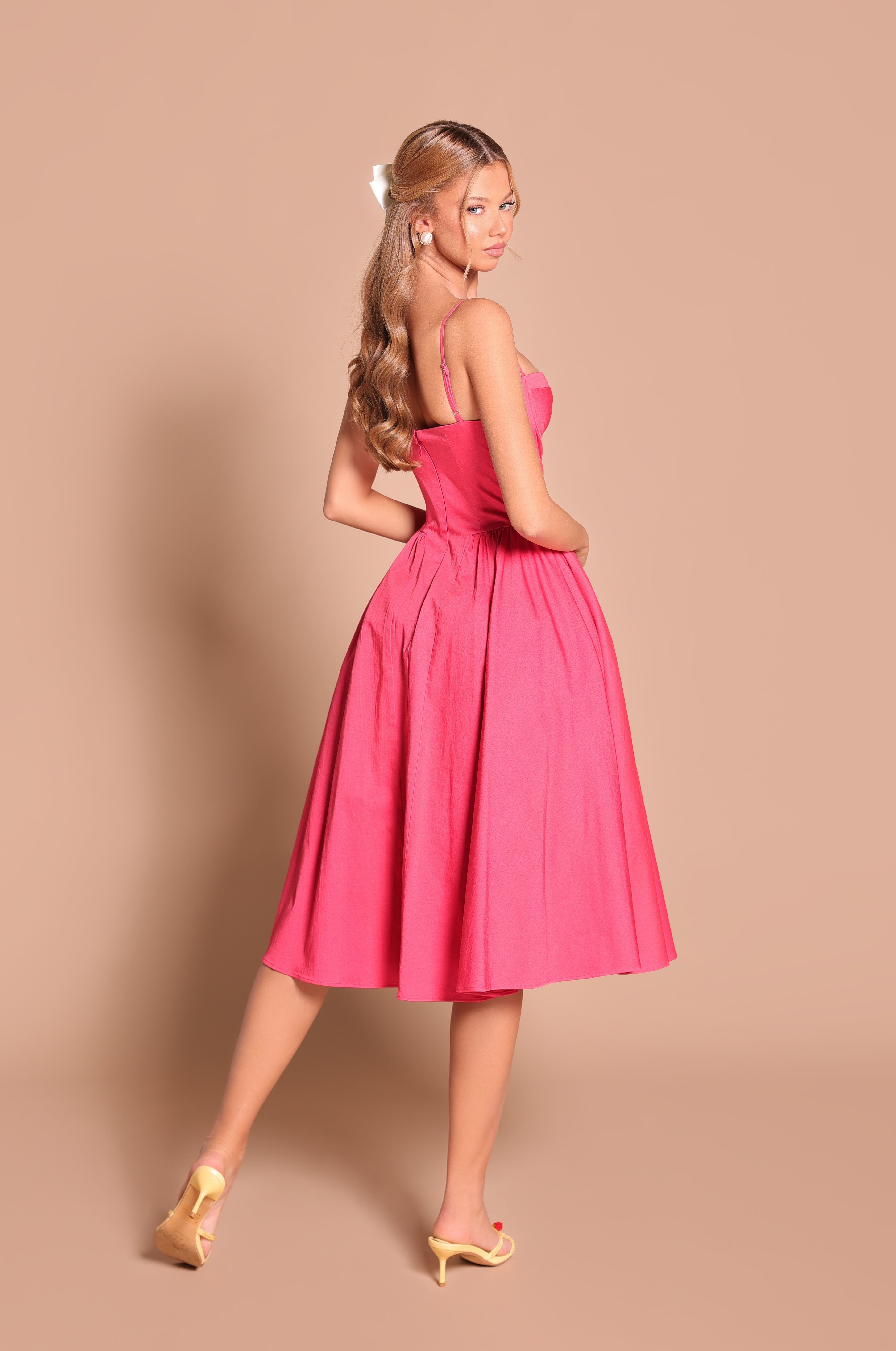 Winterberry Red A-Line Casual Summer Midi Dress Winterberry Red / XSmall