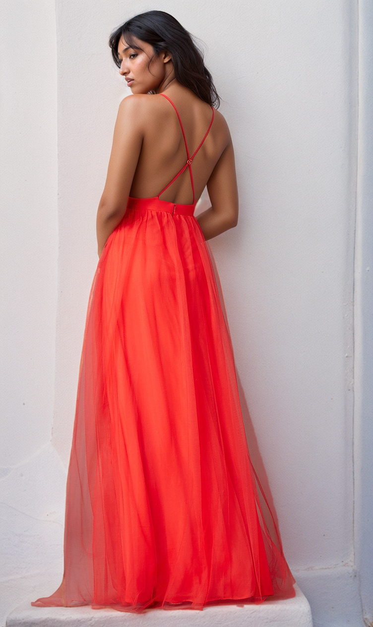 Long Open-Back Formal Tulle Prom Dress by PromGirl