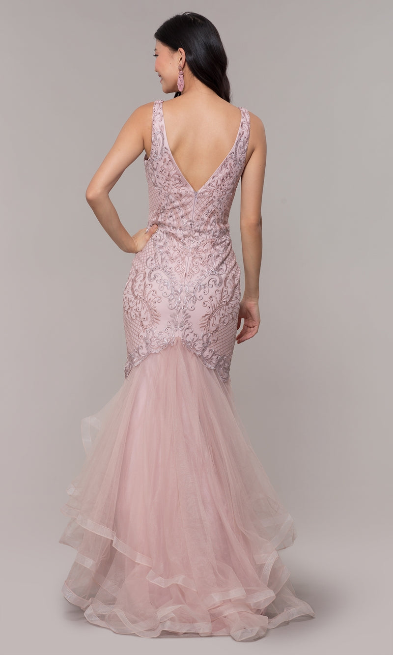 V-neck Cross Back Sleeveless Long Mermaid Formal Prom Dress