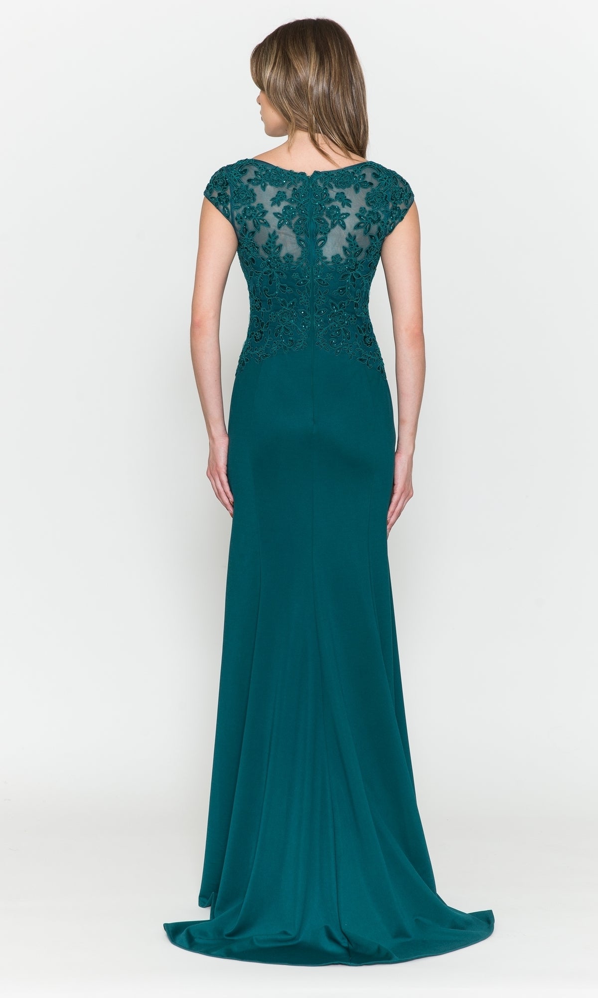 Illusion-Back V-Neck Long Jersey Prom Dress - PromGirl Illusion-Back V-Neck Long Jersey Prom Dress - PromGirl