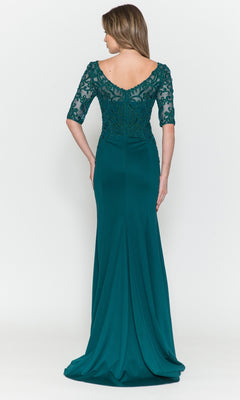 Embroidered Prom Dress with Sheer Sleeves - PromGirl Black / Large Embroidered Prom Dress with Sheer Sleeves - PromGirl Black / Large