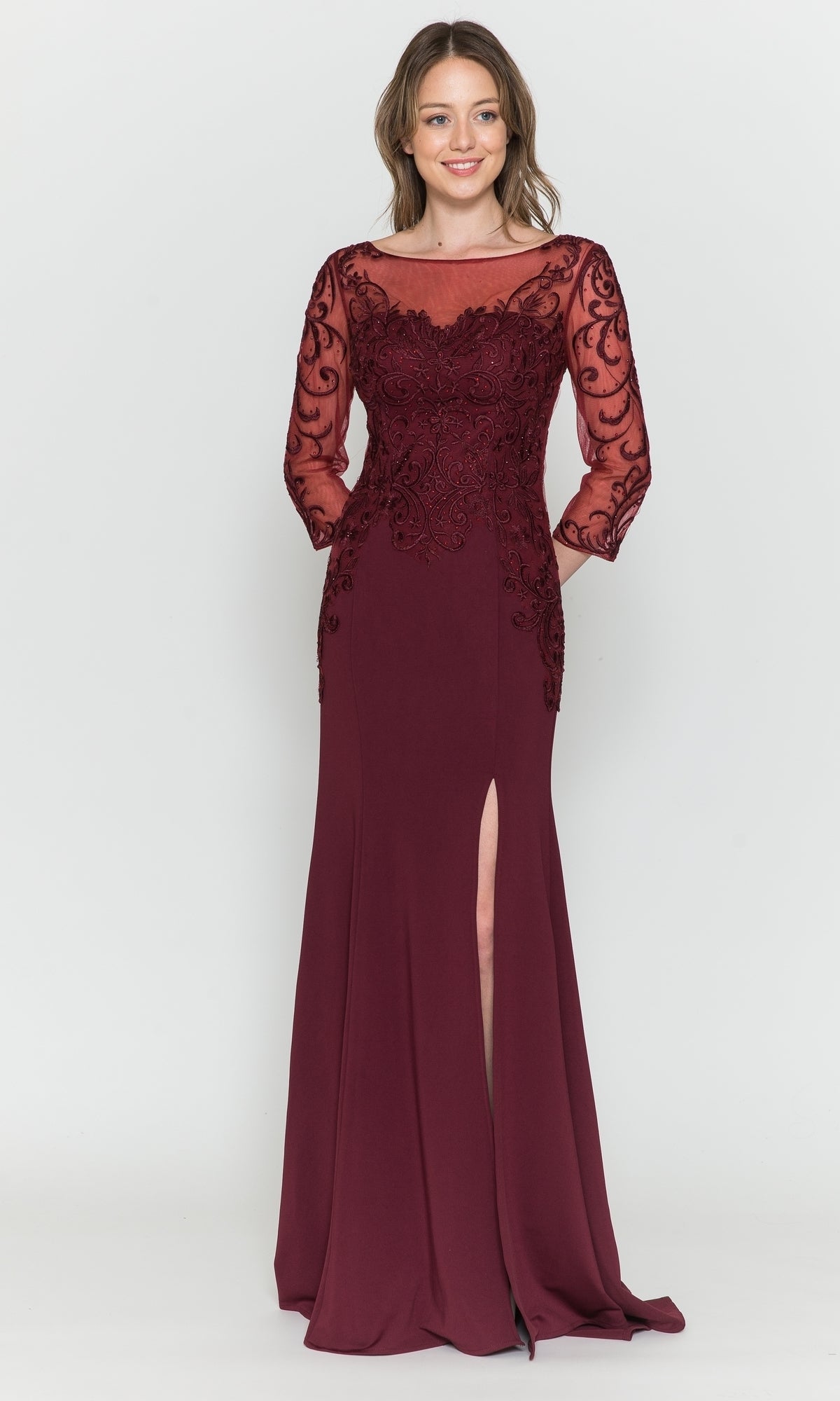 Illusion Long Prom Dress with Sheer Sleeves