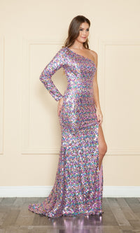 One-Long-Sleeve Long Sequin Prom Dress 9022