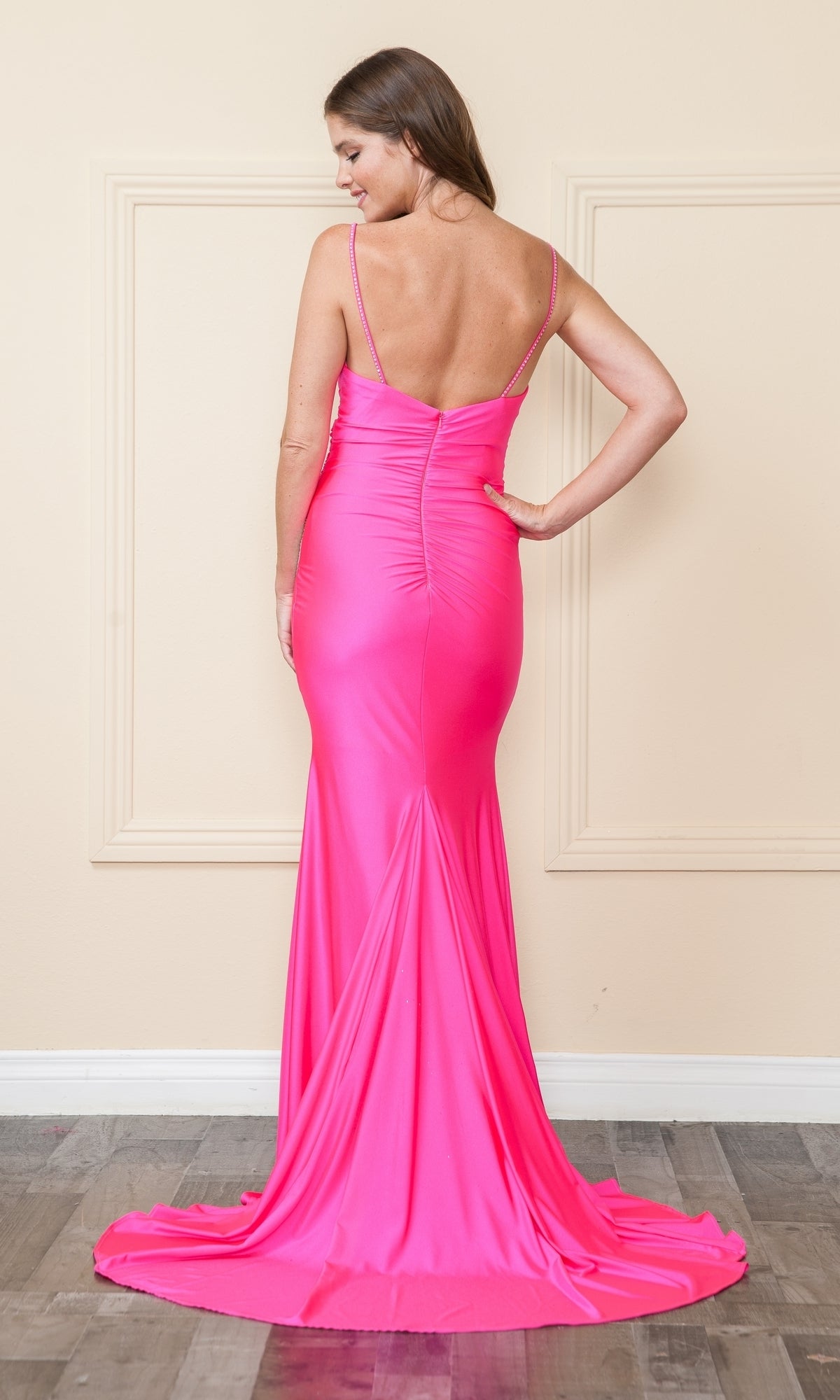 Faux-Wrap Long Stretch-Jersey Prom Dress 9042