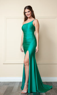 Feather One-Shoulder Long Jersey Prom Dress 9068