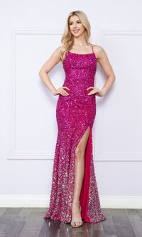 Strappy-Back Long Ombre Sequin Prom Dress 9096