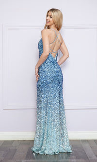 Strappy-Back Long Sequin Ombre Prom Dress 9098