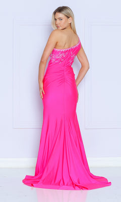 One-Shoulder Long Prom Dress with Beaded Embroidery– PromGirl