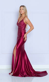 Embroidered-Lace-Bodice Long Jersey Prom Dress 9142