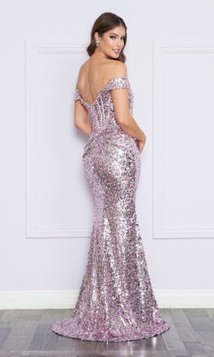 Sequin Off-Shoulder Long Corset Prom Dress - PromGirl White/Multi / Small Sequin Off-Shoulder Long Corset Prom Dress - PromGirl White/Multi / Small