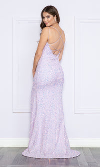 Open-Back Long Sequin-Velvet Prom Dress 9158