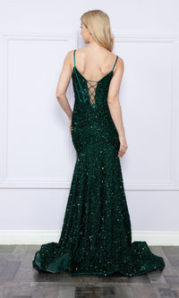 Long Sequin Prom Dress with Lace-Up Back 9172