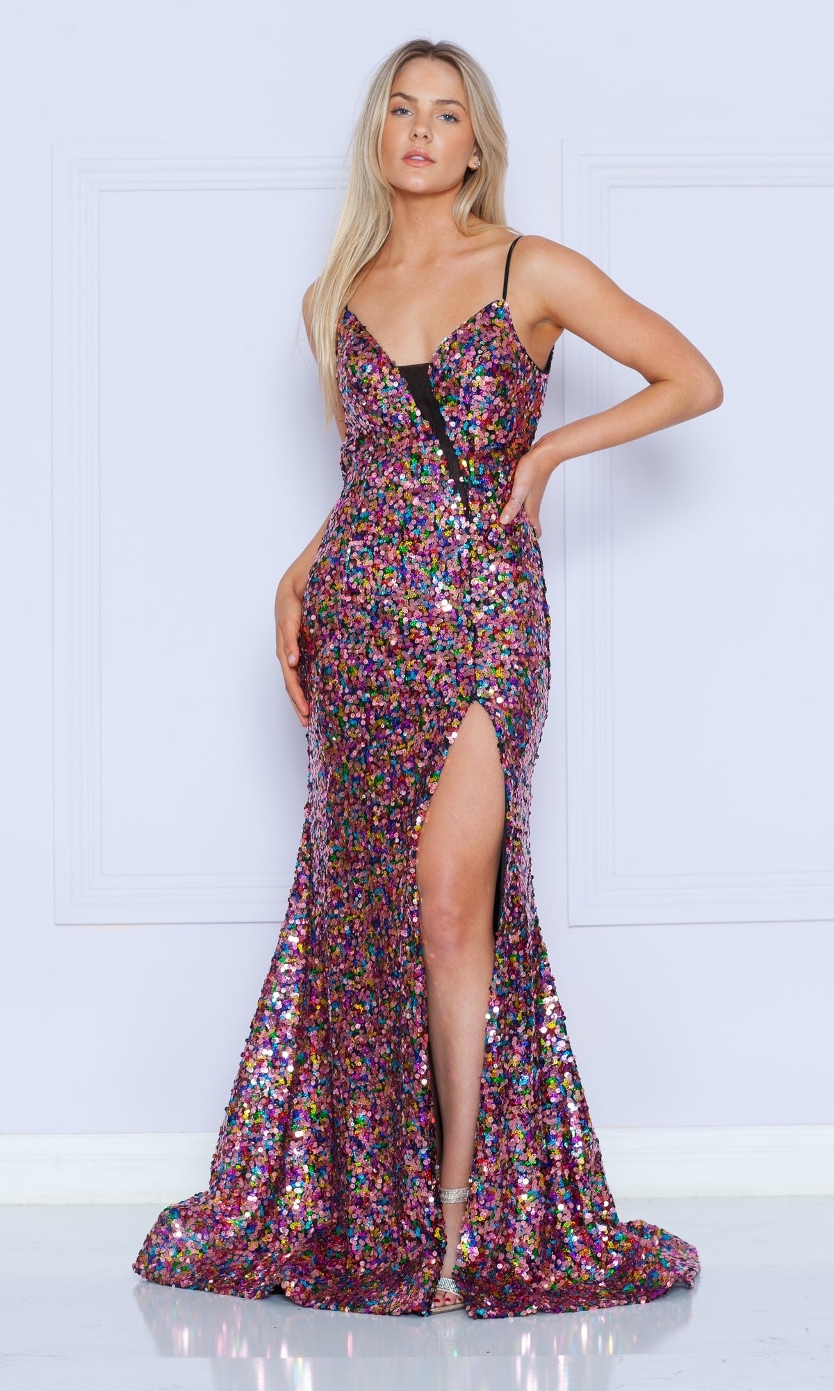 Multi-Colored Sequin Long Prom Dress 9182