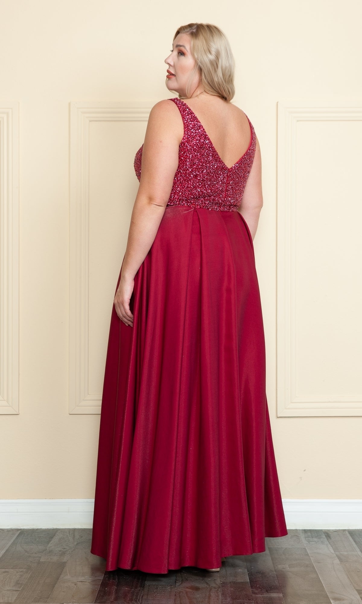 Beaded-Bodice Plus-Size Long Prom Dress W1066