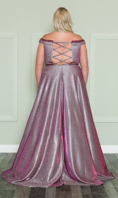 Plus-Size Long Glitter-Knit Prom Dress W1096 Royal / 14W Plus-Size Long Glitter-Knit Prom Dress W1096 Royal / 14W