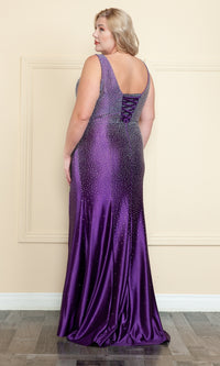 Spandex Long Beaded Plus-Size Prom Dress W1130