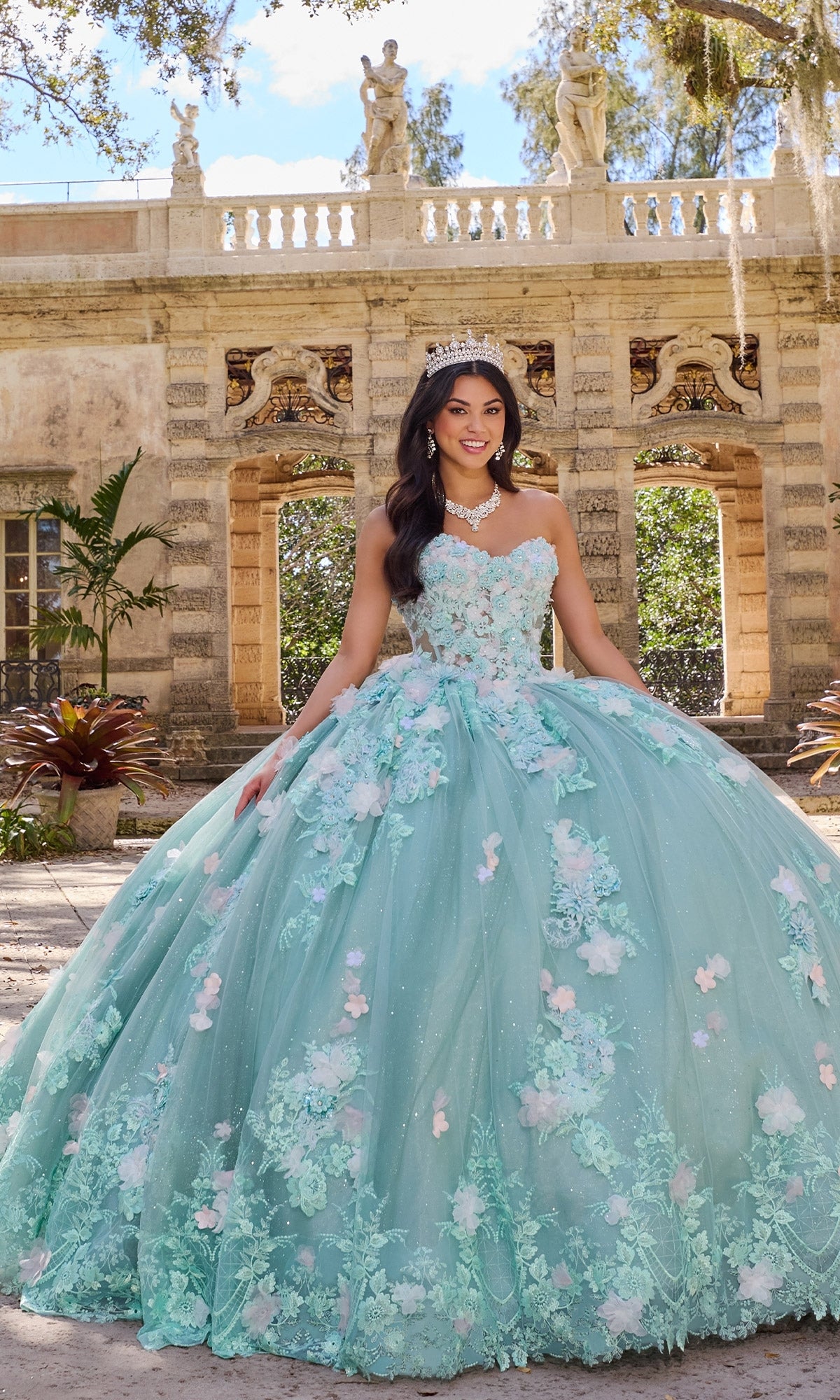 Floral Mint Quinceanera Dress: Princesa PR30133 Wintermint/Multi / 00 Floral Mint Quinceanera Dress: Princesa PR30133 Wintermint/Multi / 00