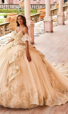Lace Quinceanera Dress: Princesa PR30161 Champagne/Gold / 00