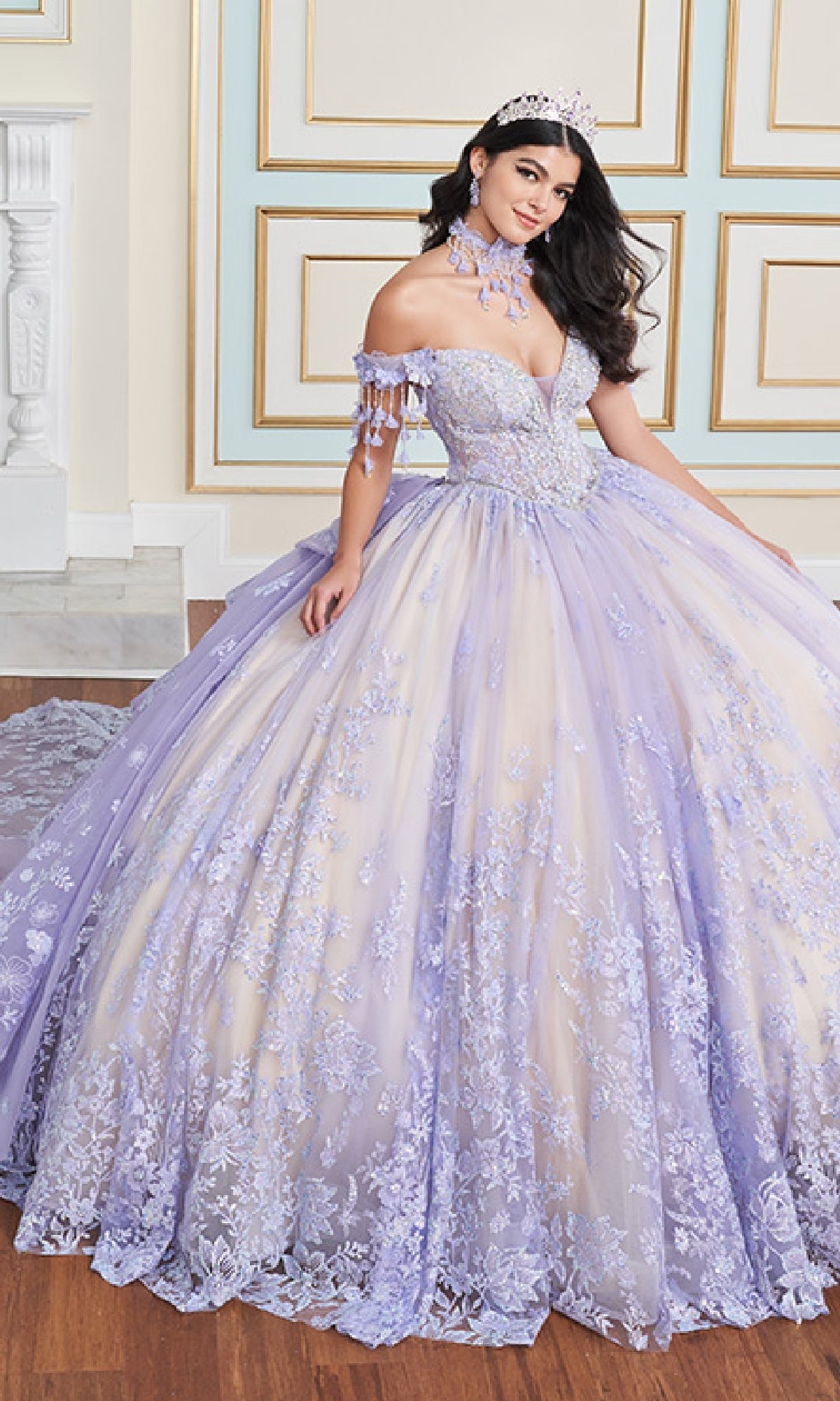 Glow-in-the-Dark Quinceanera Dress: Princesa PR30172 Lavender/Champagne / 00
