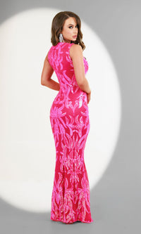 Sequin-Print Bright Pink Long Prom Dress PS120X
