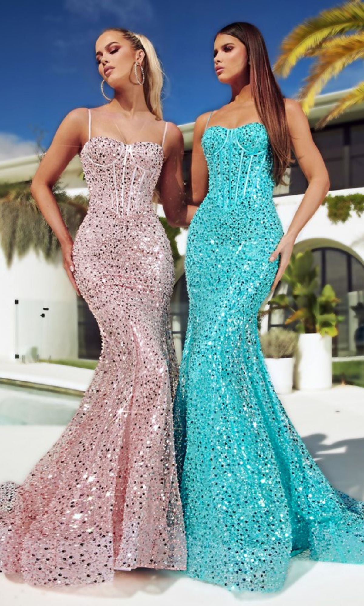 Long Sequin Corset Prom Dress with Mermaid Skirt – PromGirl