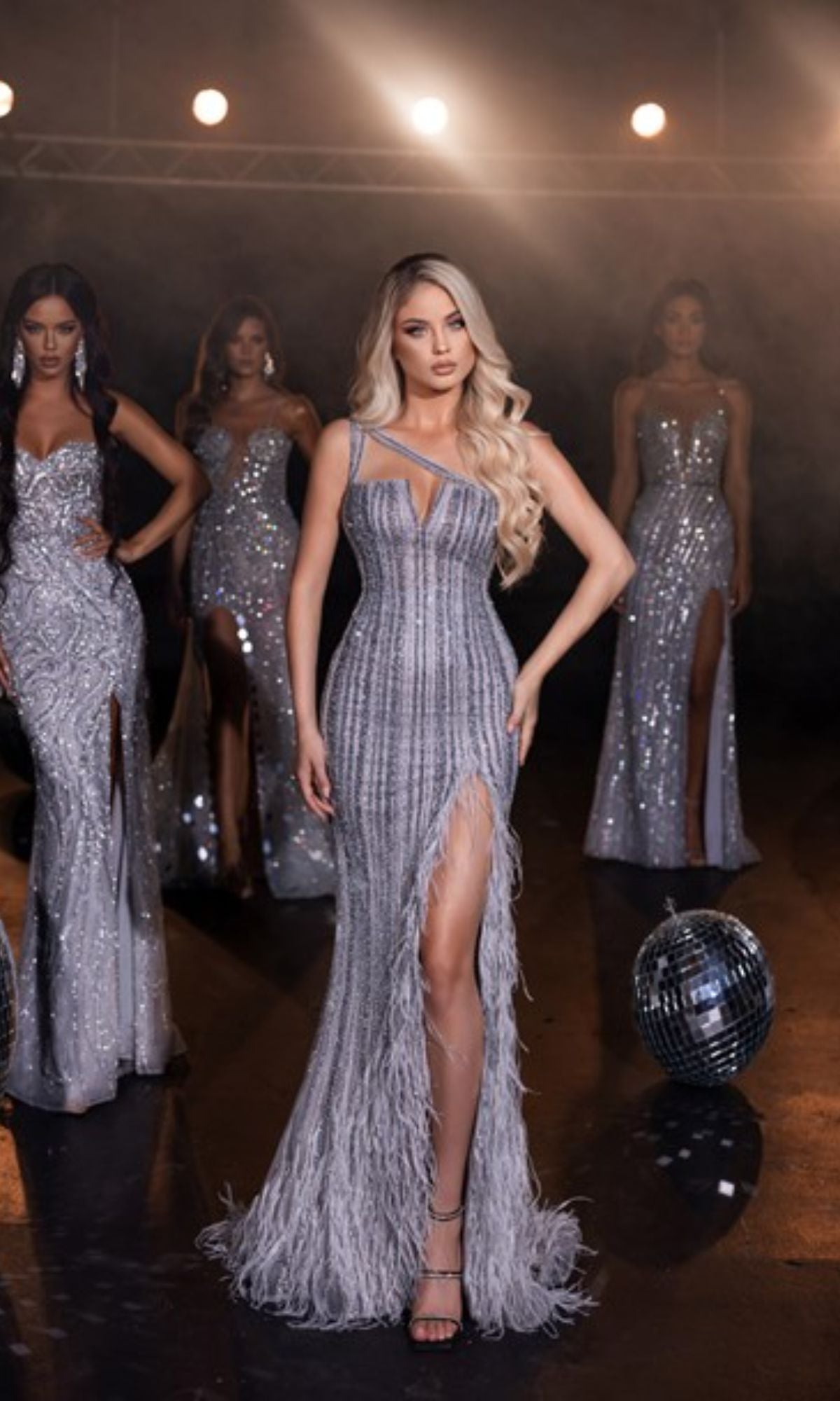 One-Shoulder Silver Pageant Dress PS23965