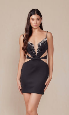 Sheer Cut-Out Homecoming Dress: Nox Anabel Q834 Black / 4