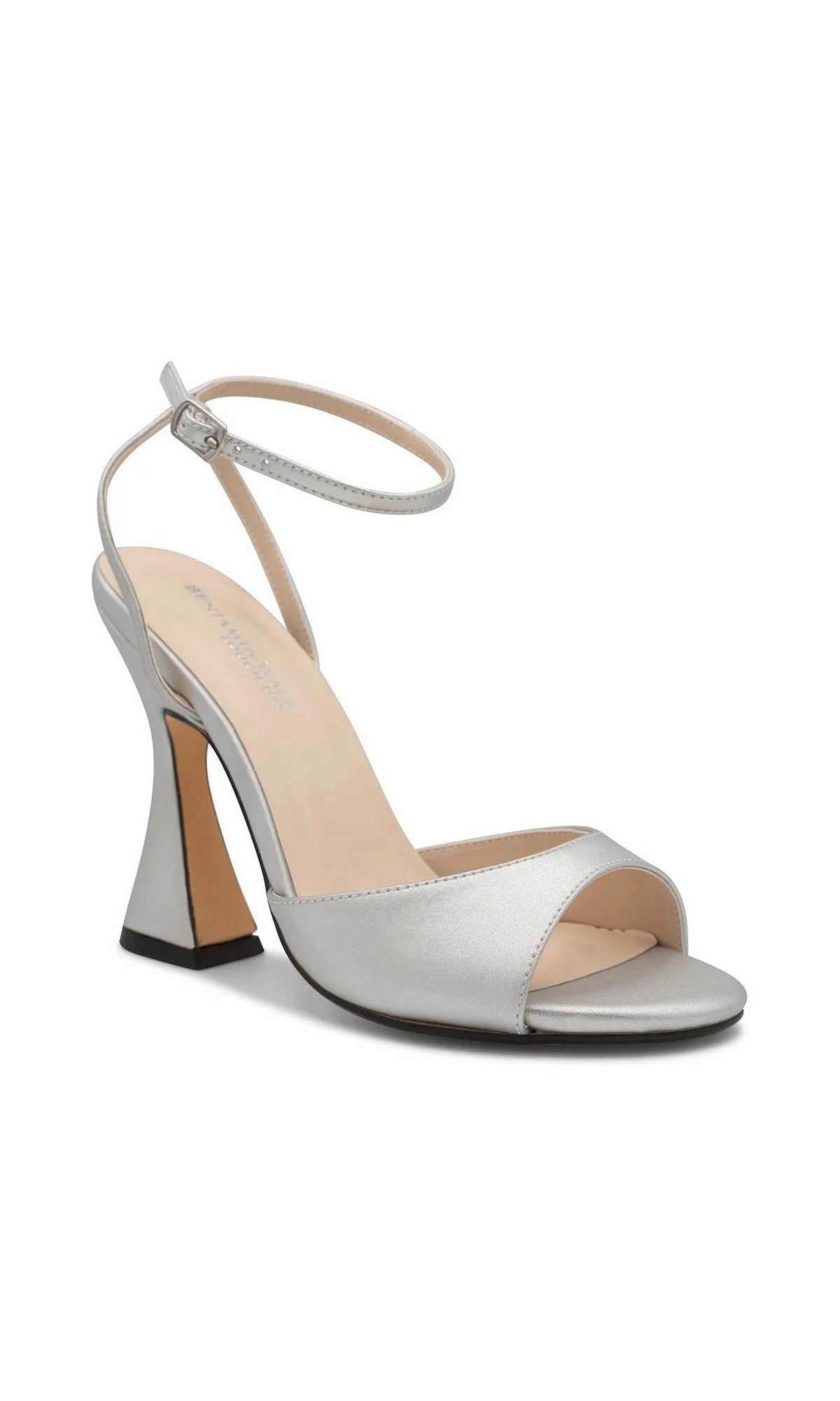 Quinn Silver Prom Shoes: Touch Ups 4700 metallic silver ankle-strap sandal featuring an open toe and a flared block heel.