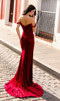 Off-the-Shoulder Long Velvet Prom Dress R1244