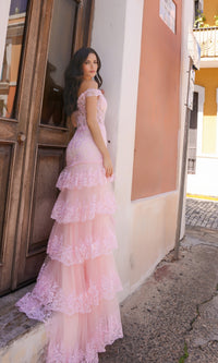 Off-Shoulder Long Lace Ruffled Prom Dress R1301