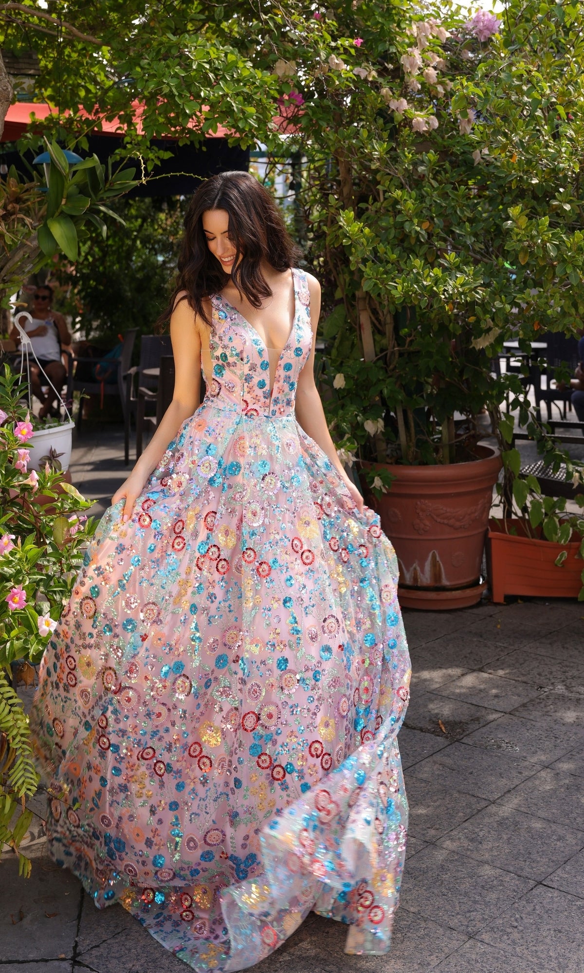 Multi-Color Sequin-Print Long Prom Dress R1430