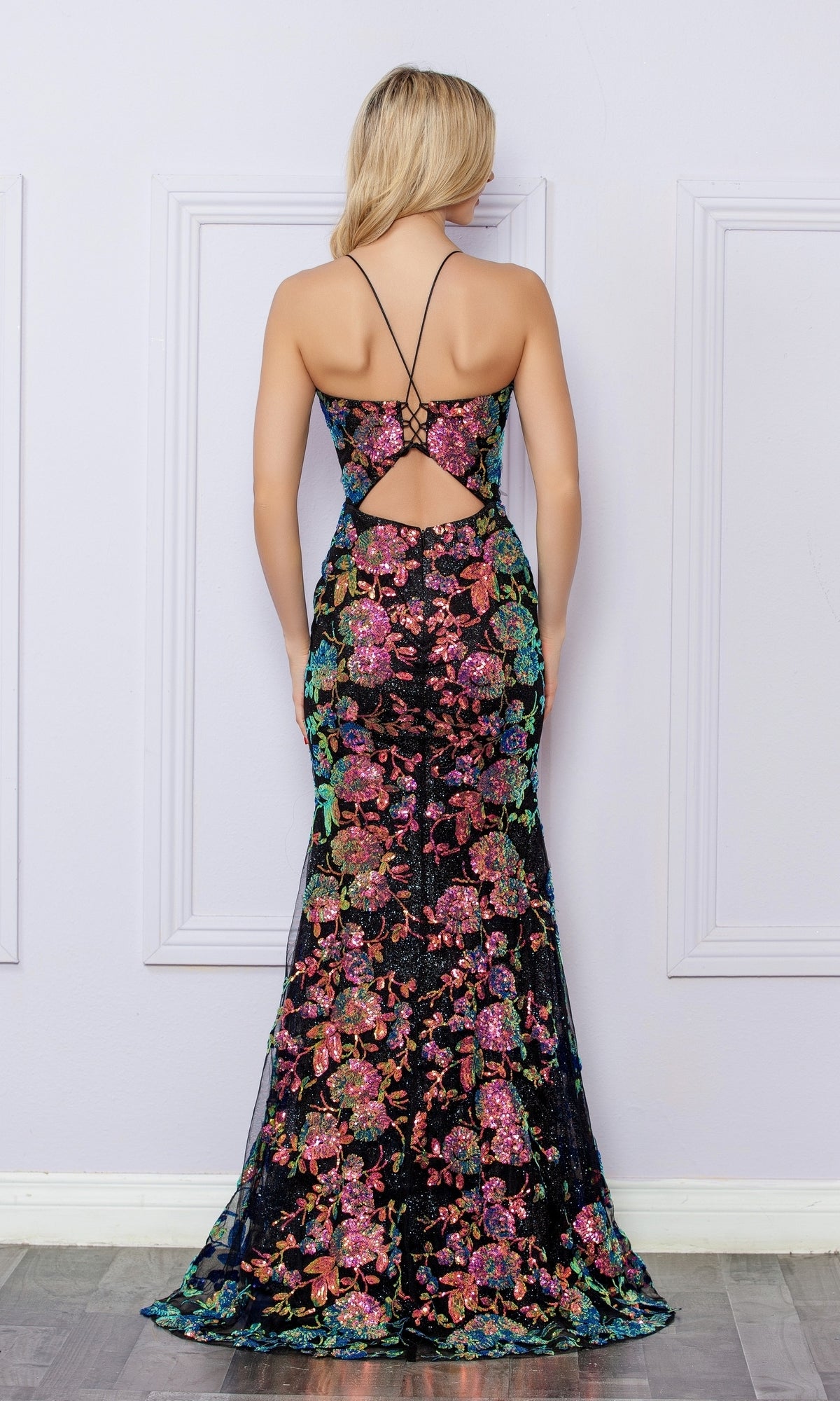 Cut-Out Sequin-Print Long Prom Dress R1439