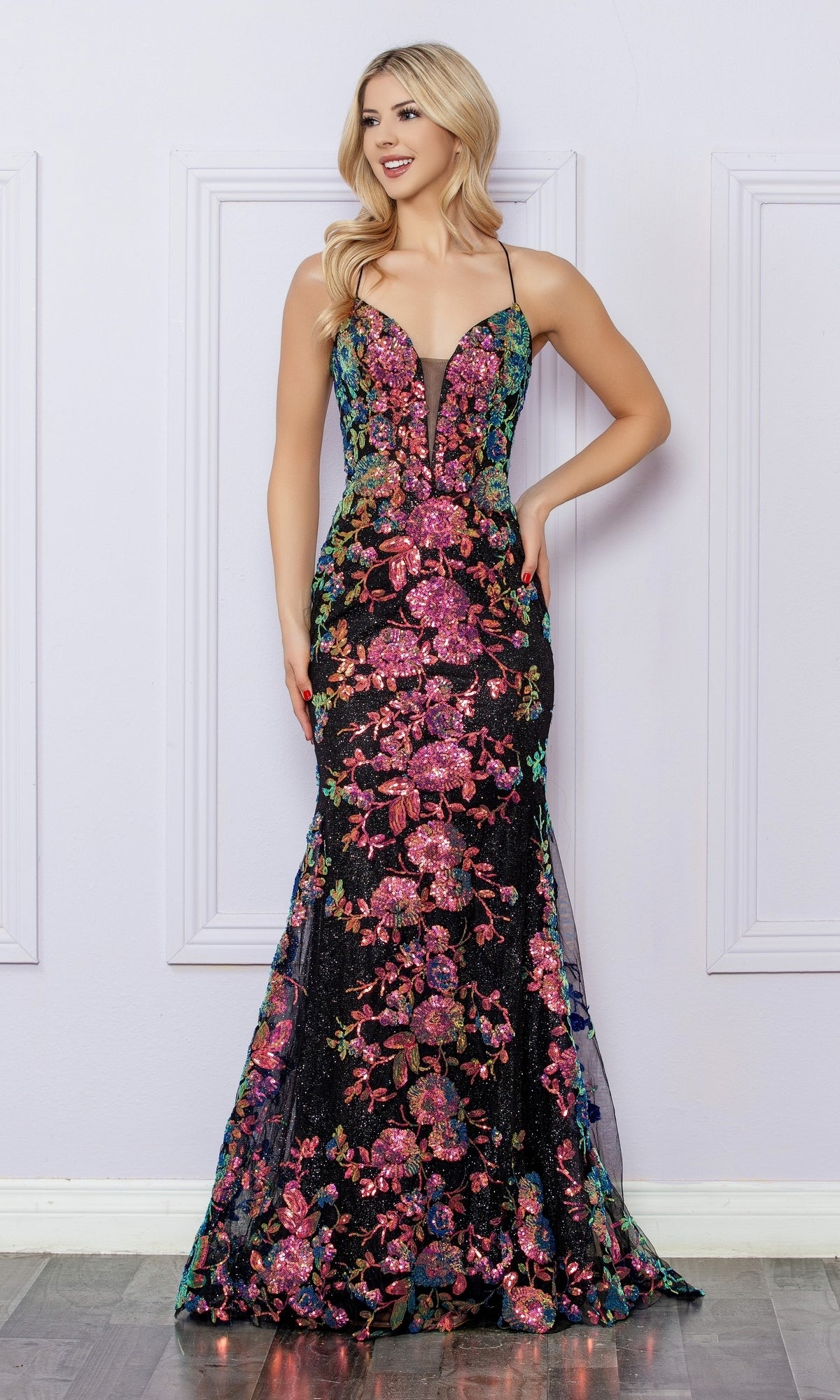 Cut-Out Sequin-Print Long Prom Dress R1439