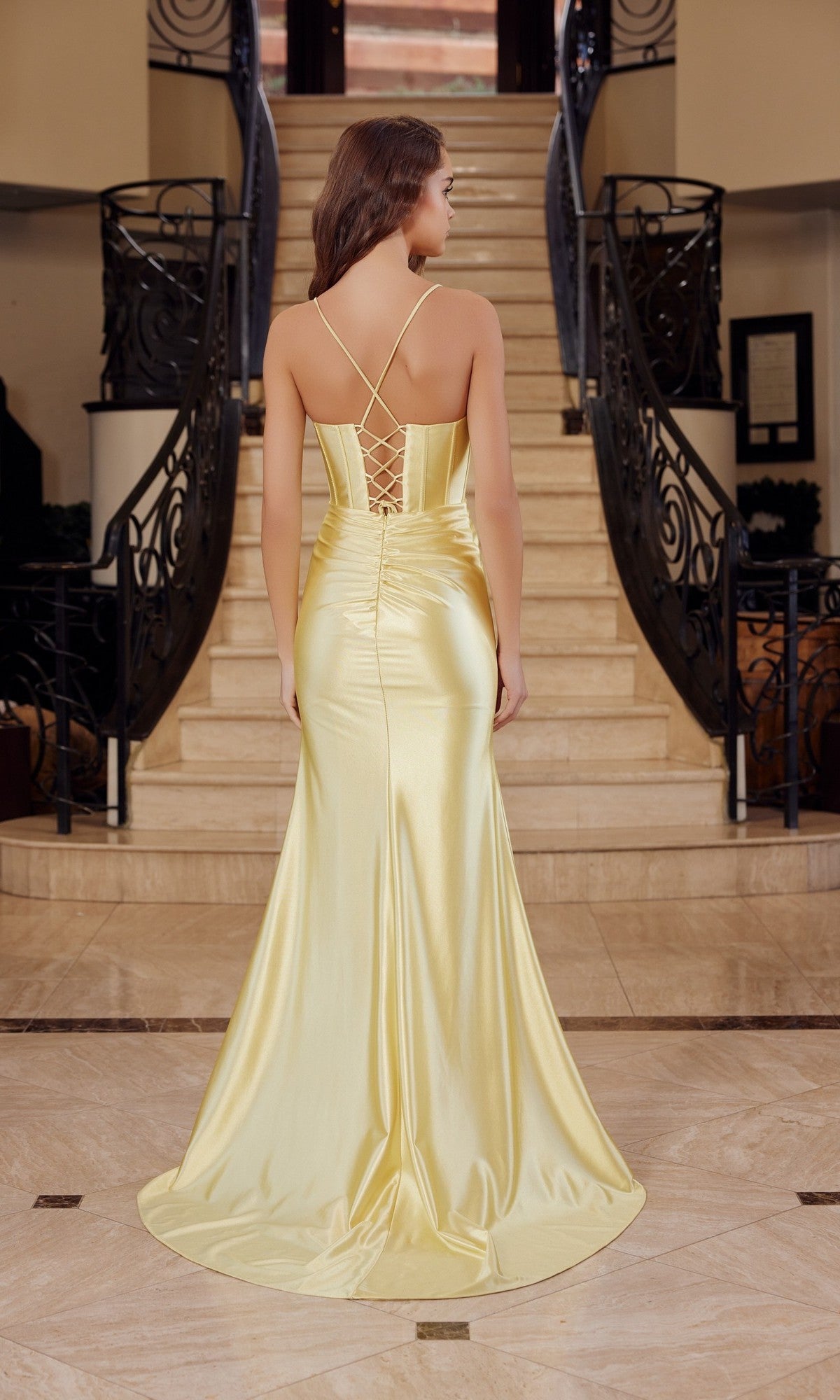 Deep V-Neck Long Prom Dress with Lace-Up Corset– PromGirl