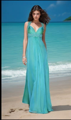 Empire-Waist Chiffon Prom Dress with Lace - PromGirl Jungle Green / 0 Empire-Waist Chiffon Prom Dress with Lace - PromGirl Jungle Green / 0