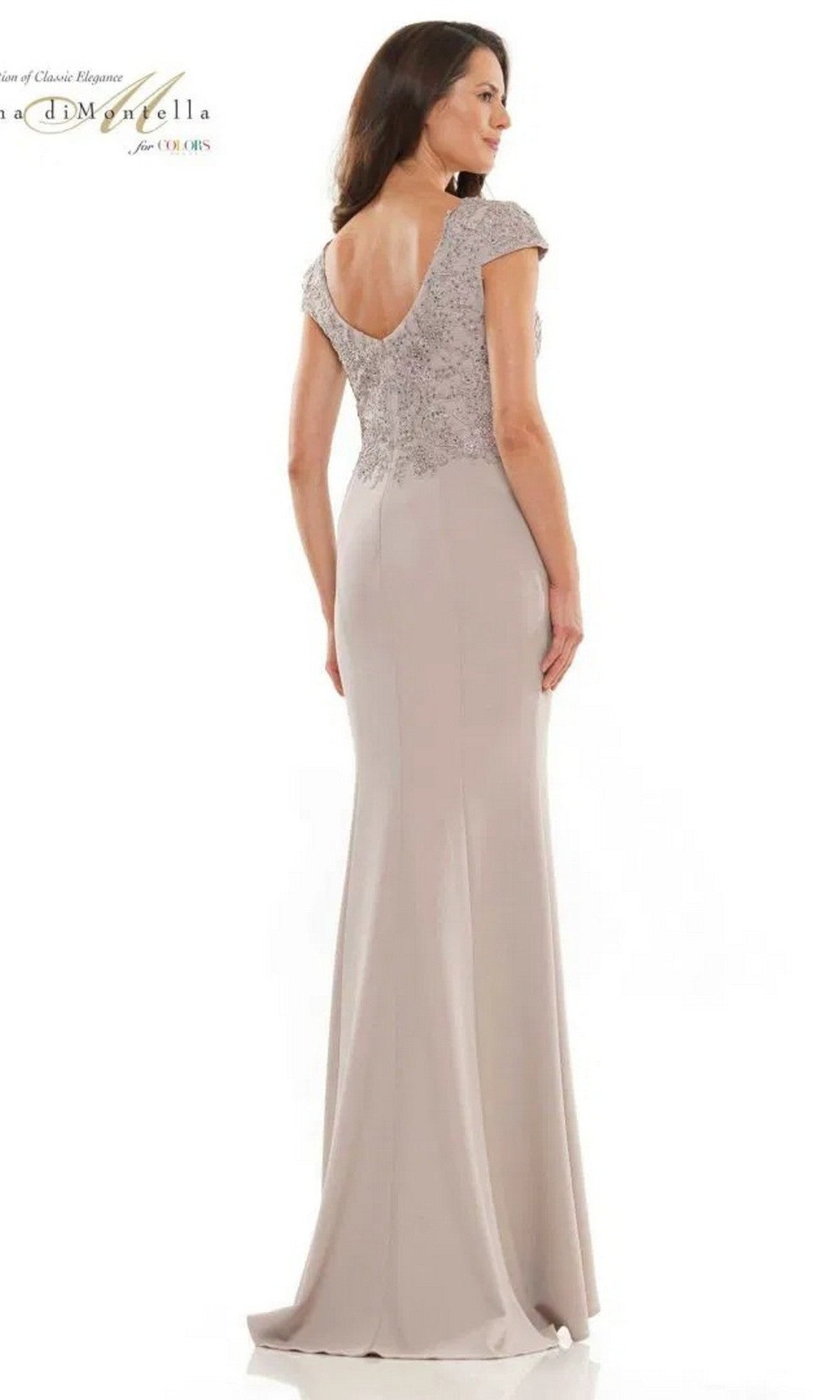 Cap Sleeve Long Formal Dress with Beaded Bodice Navy / 4 Cap Sleeve Long Formal Dress with Beaded Bodice Navy / 4