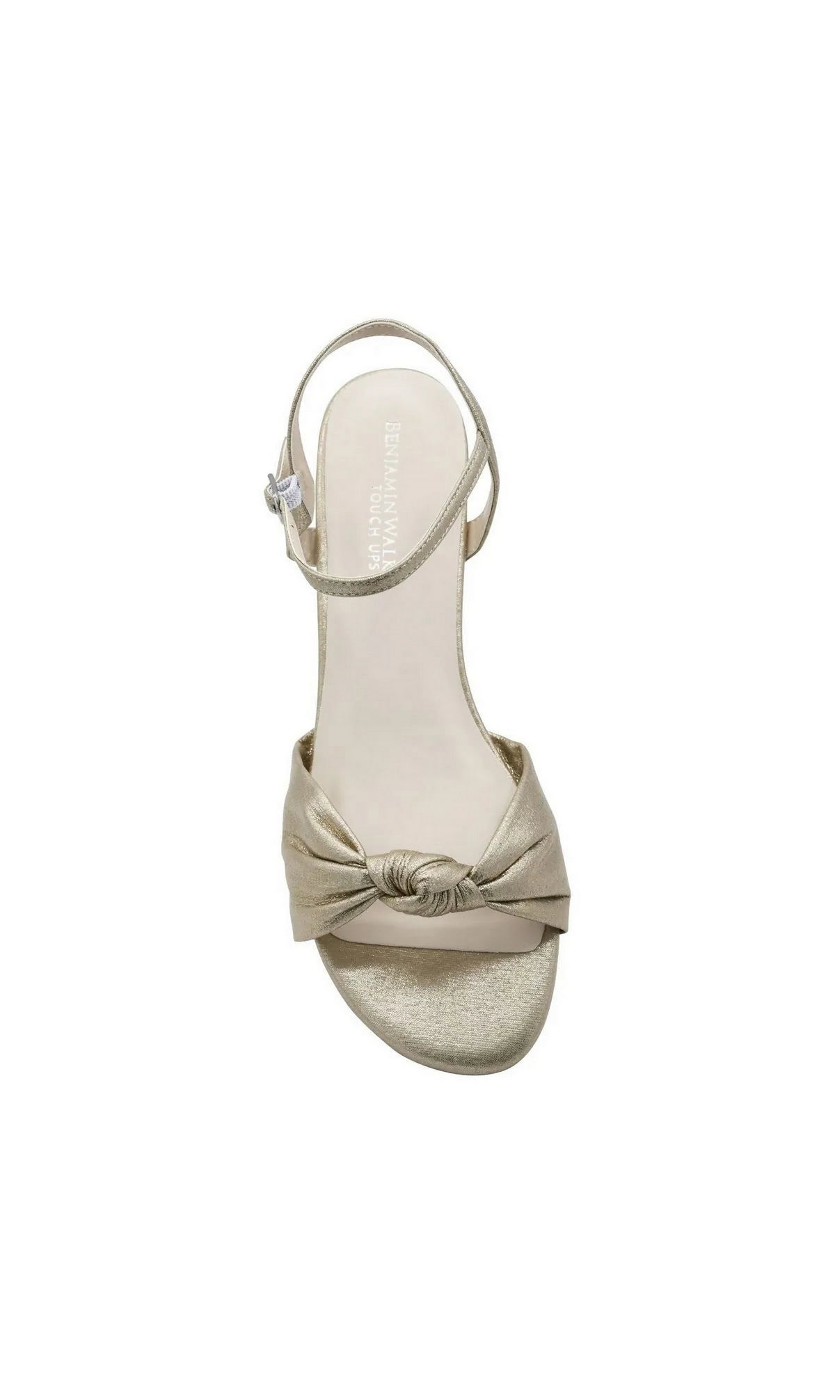 Rose Champagne Wedge Prom Shoes: Touch Ups 4729 in metallic rose, featuring a wedge heel, knotted strap, and ankle buckle.
