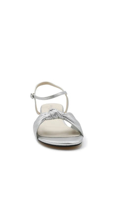 Rose Silver Wedge Prom Shoes: Touch Ups 4728 in silver with a low wedge, knotted strap, and buckle ankle strap.