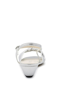 Back view of a Rose Silver Wedge Prom Shoes: Touch Ups 4728 wedge sandal with a buckled ankle strap.