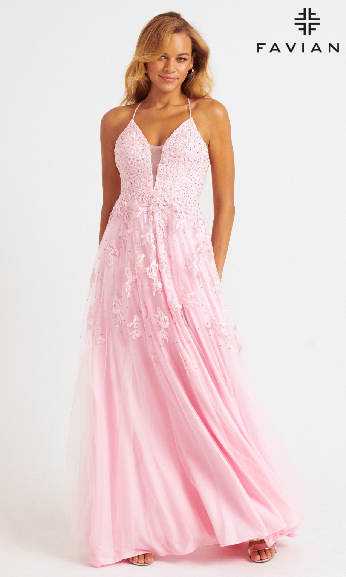 Embroidered Faviana Long A-Line Prom Dress