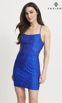 Short Royal Blue Faviana Beaded Party Dress S10908