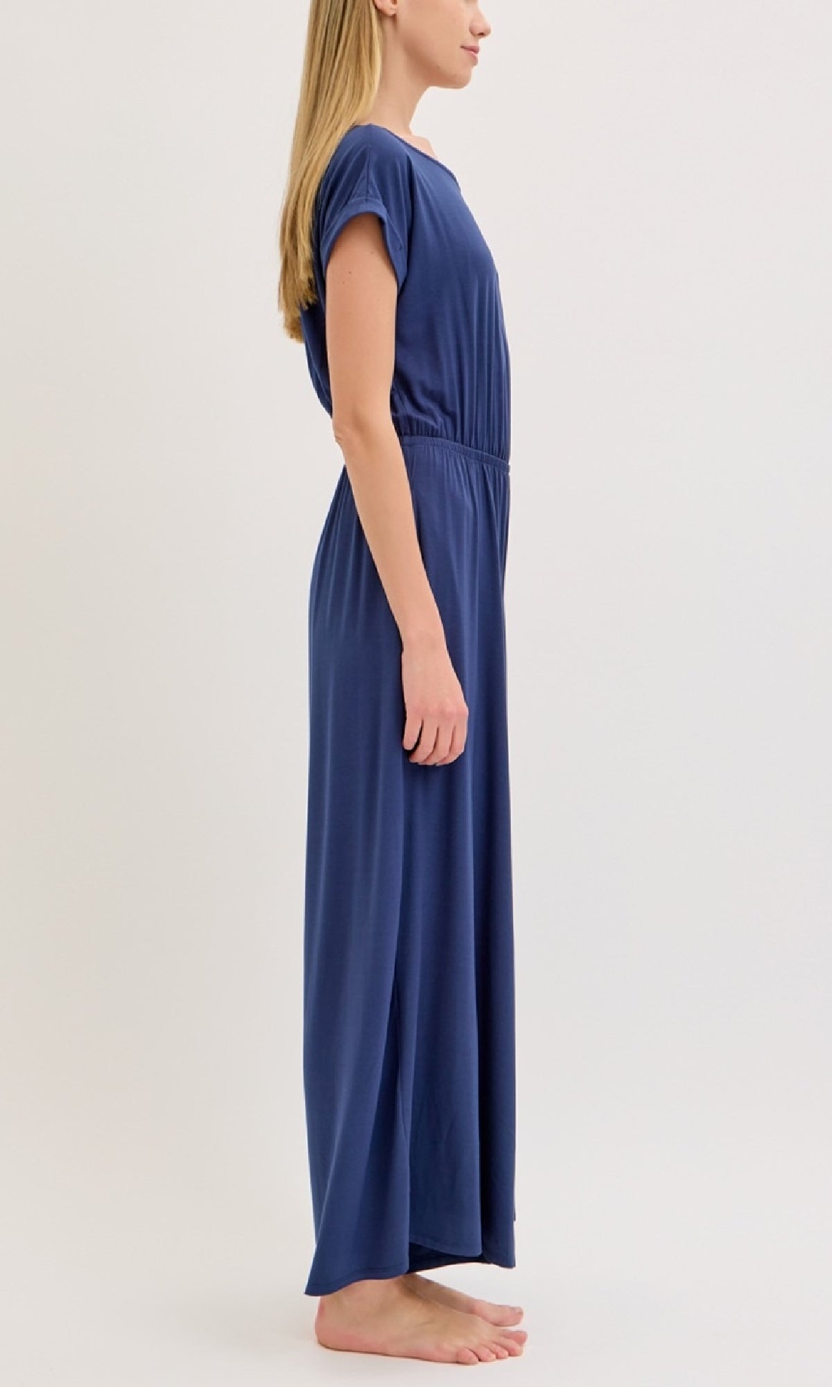 Short-Sleeve Casual Long Wide-Leg Jumpsuit