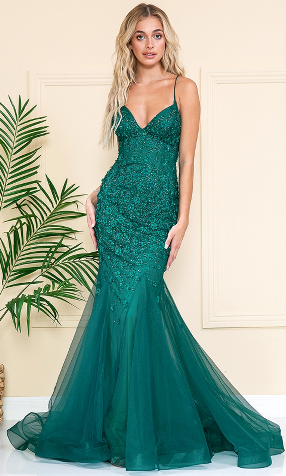 【完売品】Lumignon Riobonborder nermaid dress Long Floral Mermaid Prom Dress with Train - PromGirl