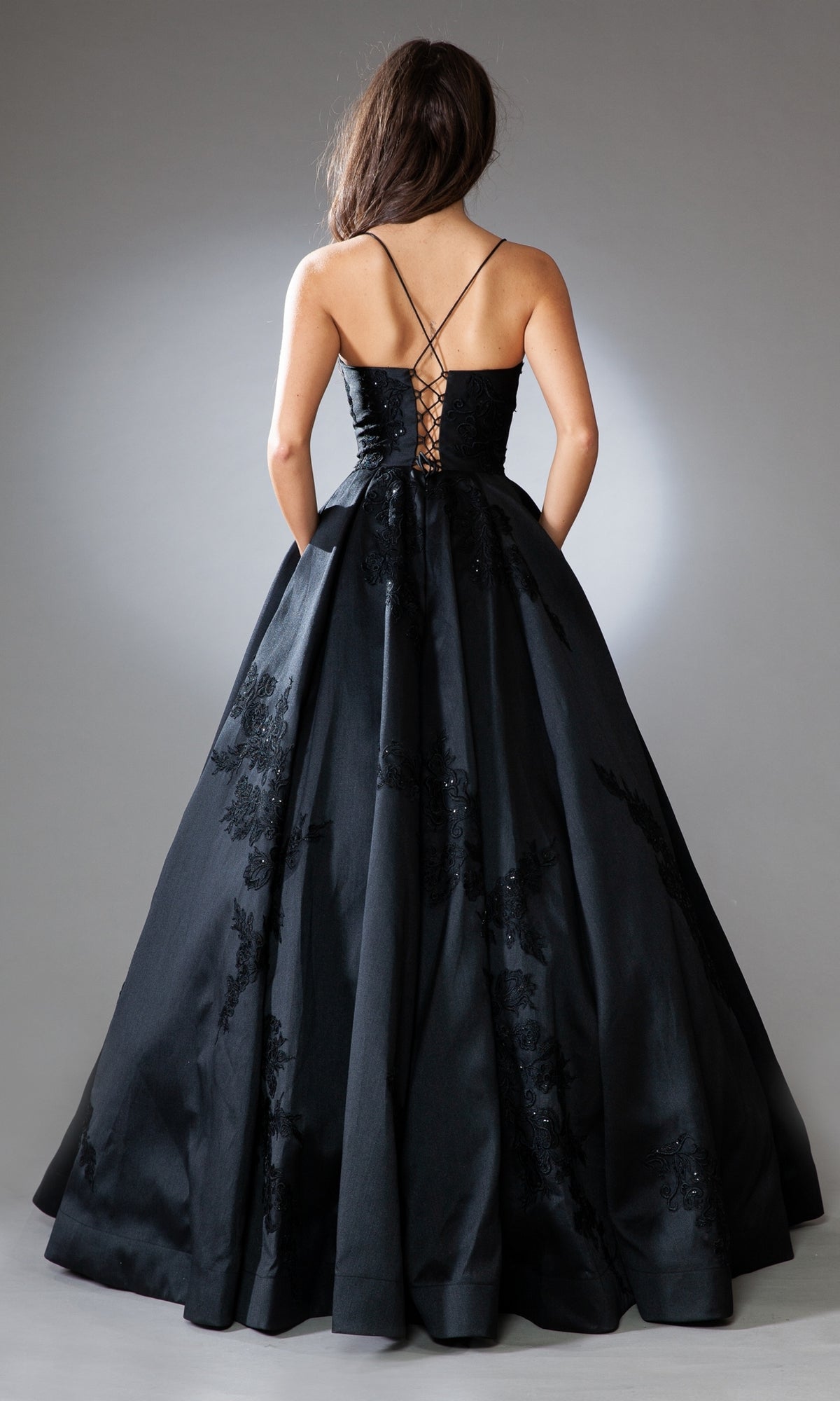 Lace-Up Long Embroidered Prom Ball Gown SU074