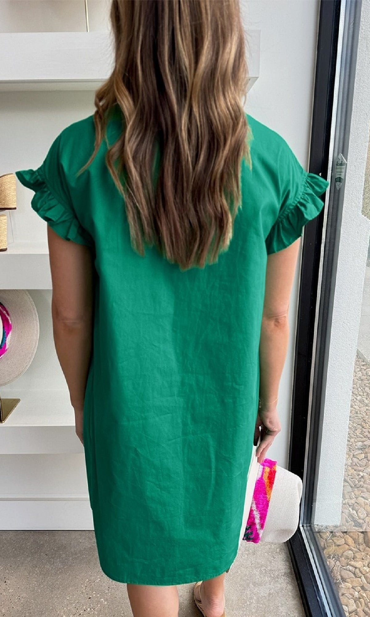 Short Button-Down Casual Green Shirt Dress