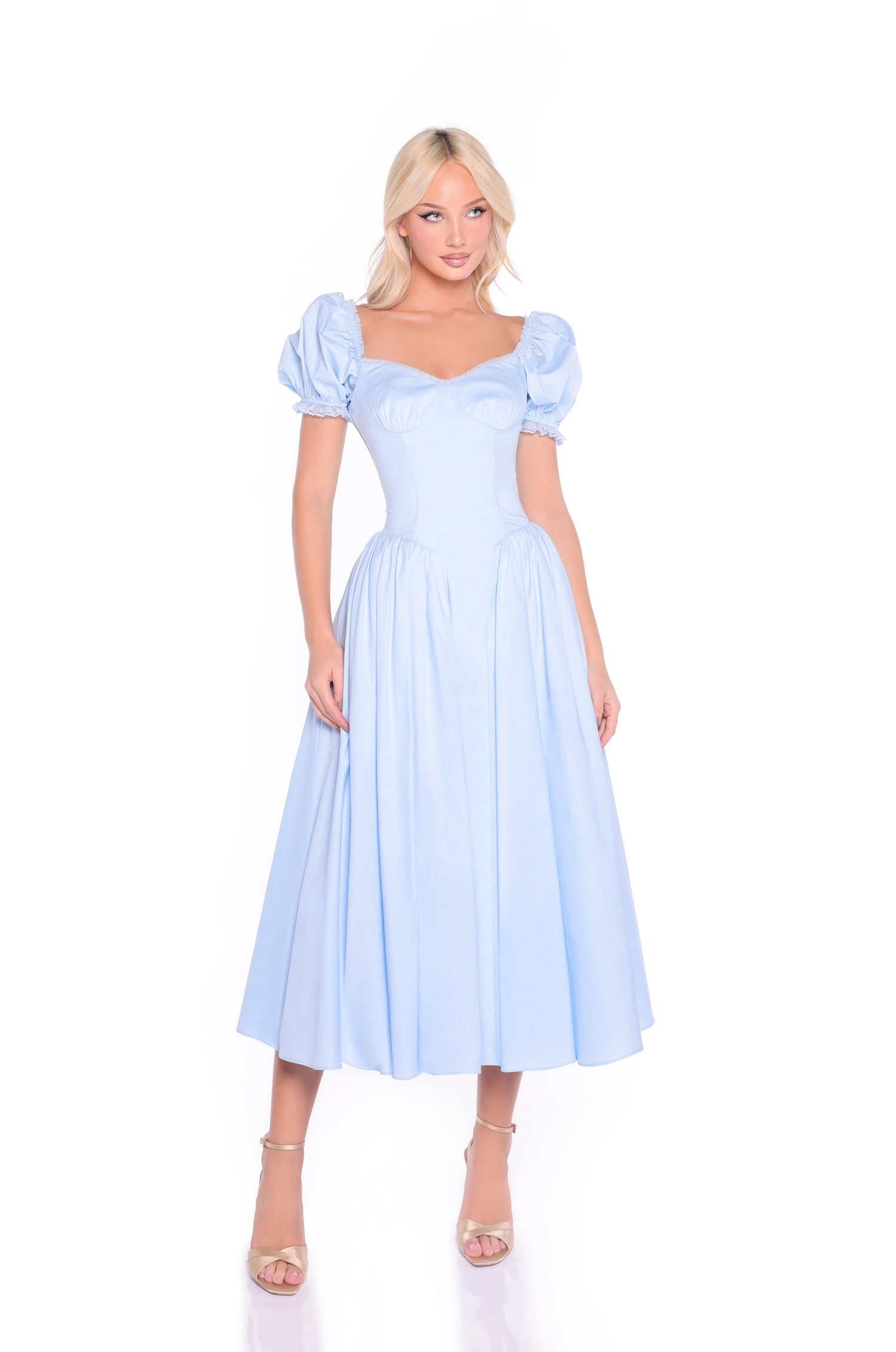 Light Blue Midi Summer Dress with Short Sleeves Light Blue / XSmall Light Blue Midi Summer Dress with Short Sleeves Light Blue / XSmall